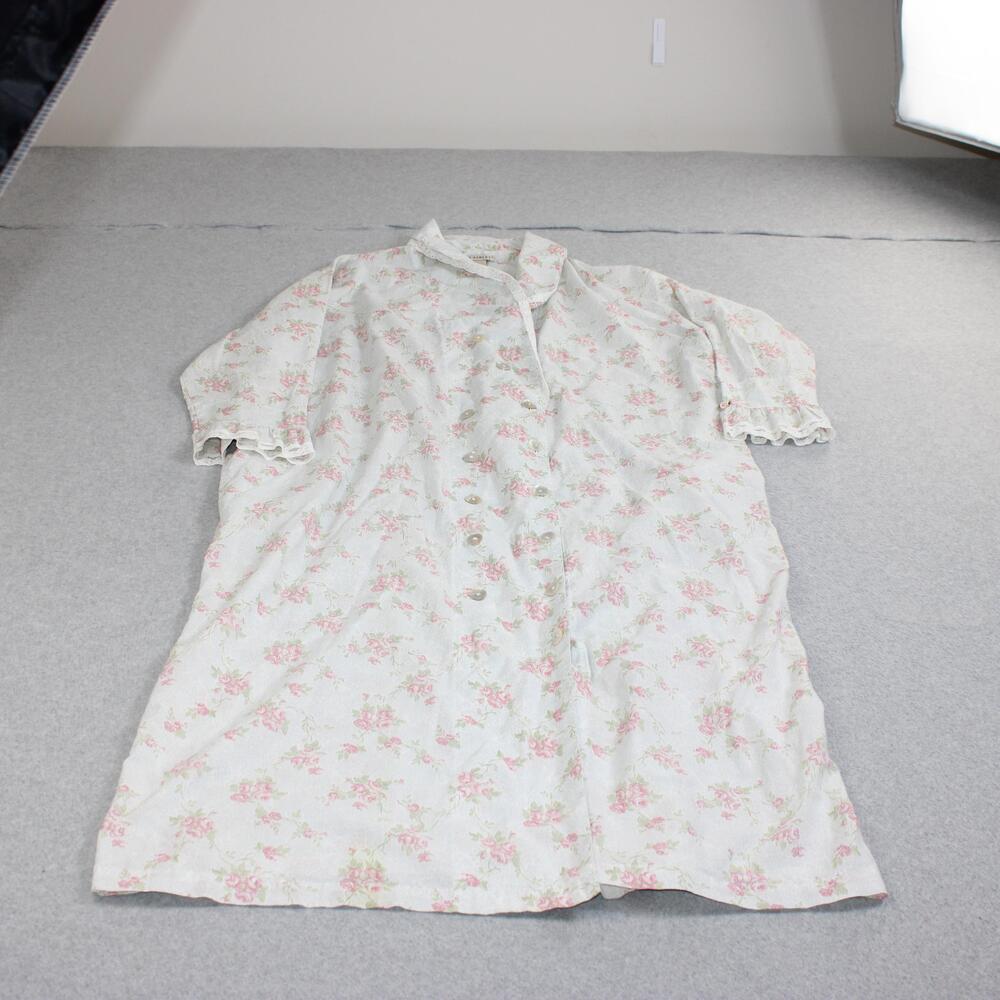 Vintage Laura Ashley Nightgown Women Medium White Floral Long Sleeve Ruffle Lace